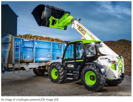 Image shows hydrogen powered JCB earth mover